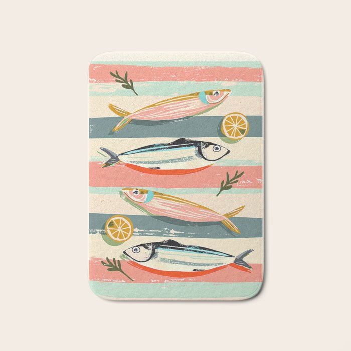 Sardines on Stripes Bath Mat Gallery Image 1