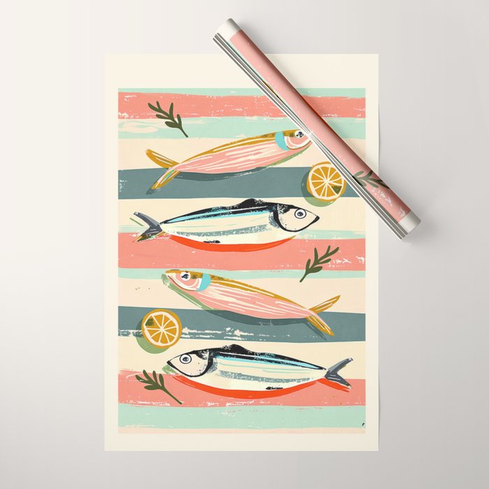 Sardines on Stripes Wrapping Paper Gallery Image 1