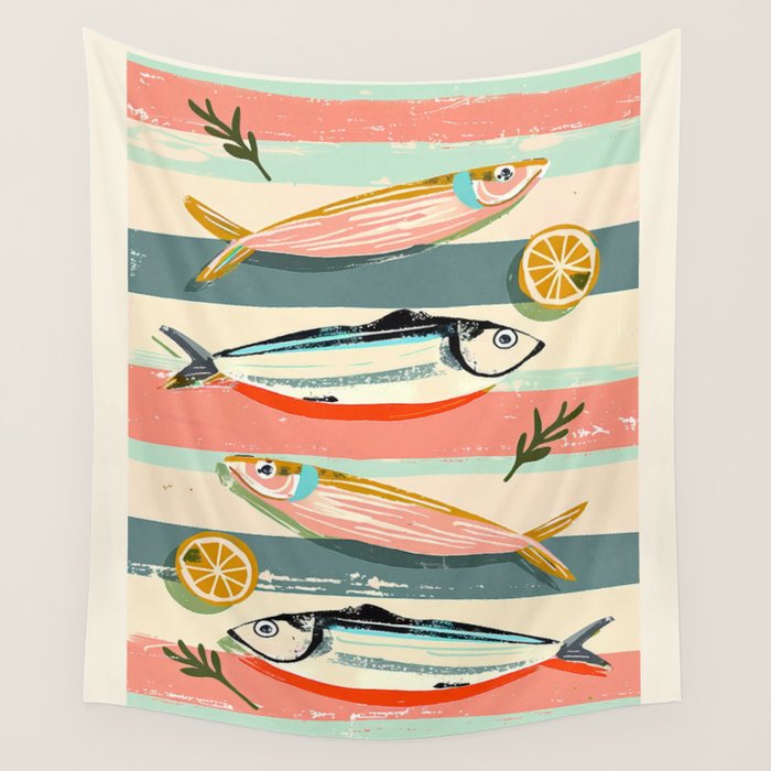 Sardines on Stripes Wall Tapestry Gallery Image 4