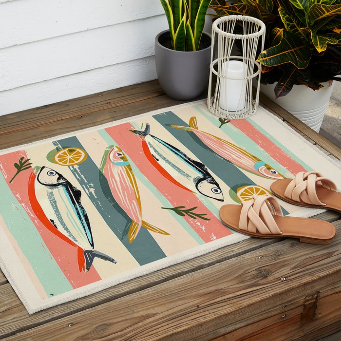 Sardines on Stripes Outdoor Rug Gallery Image 2