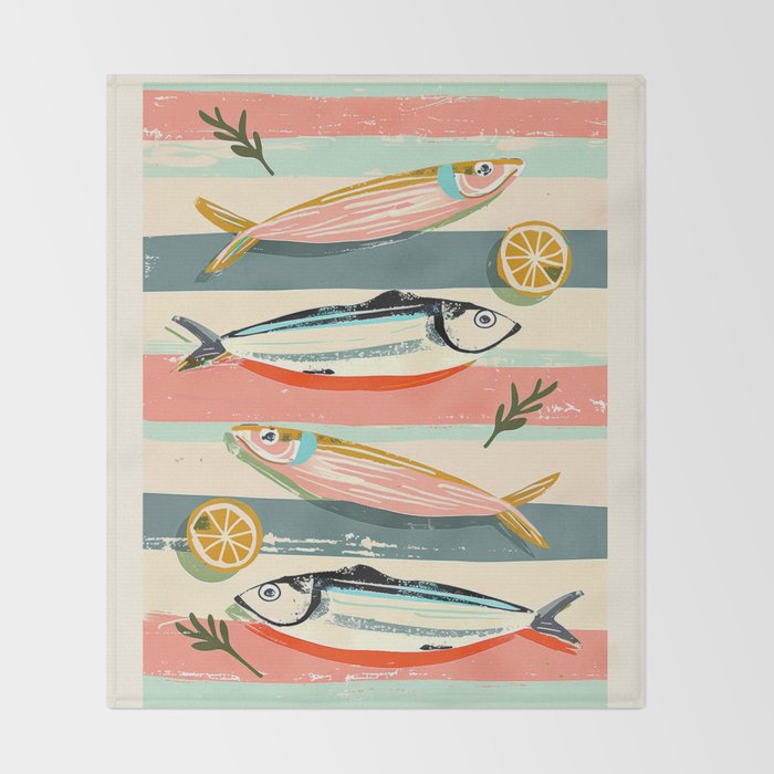 Sardines on Stripes Throw Blanket Gallery Image 2