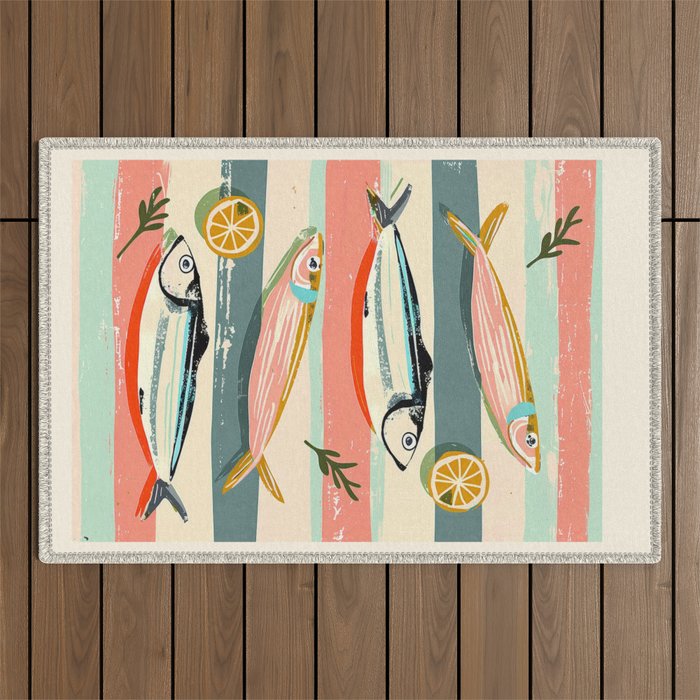 Sardines on Stripes Outdoor Rug Gallery Image 1