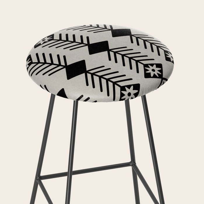 Black aztec lines and flowers on neutral Stool Gallery Image 2