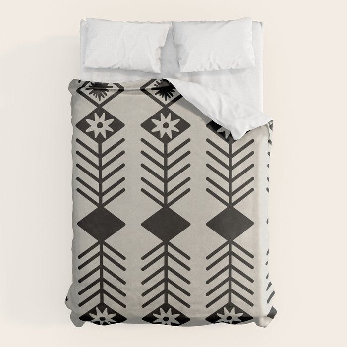 Black aztec lines and flowers on neutral Duvet Cover Gallery Image 6