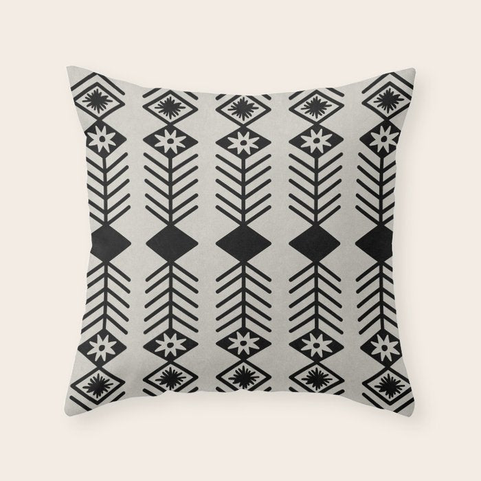 Black aztec lines and flowers on neutral Throw Pillow Gallery Image 6