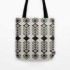 Black aztec lines and flowers on neutral Tote Bag Gallery Image 1