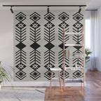 Black aztec lines and flowers on neutral Wall Mural Gallery Image 1
