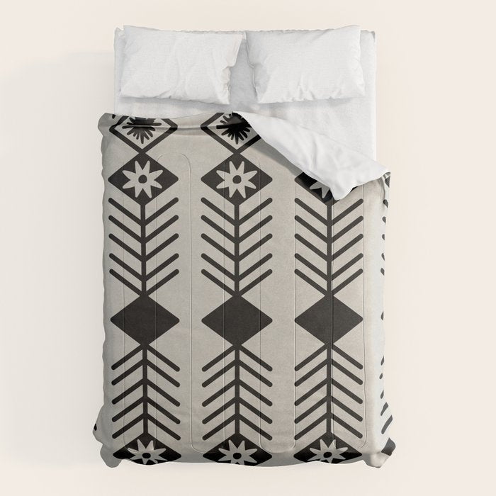 Black aztec lines and flowers on neutral Comforter Gallery Image 6