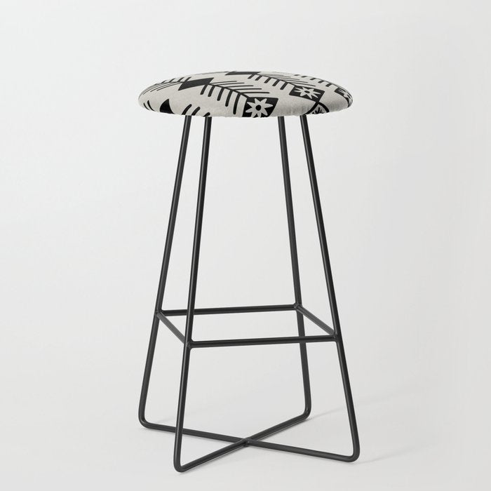 Black aztec lines and flowers on neutral Stool Gallery Image 1