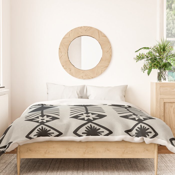 Black aztec lines and flowers on neutral Duvet Cover Gallery Image 3
