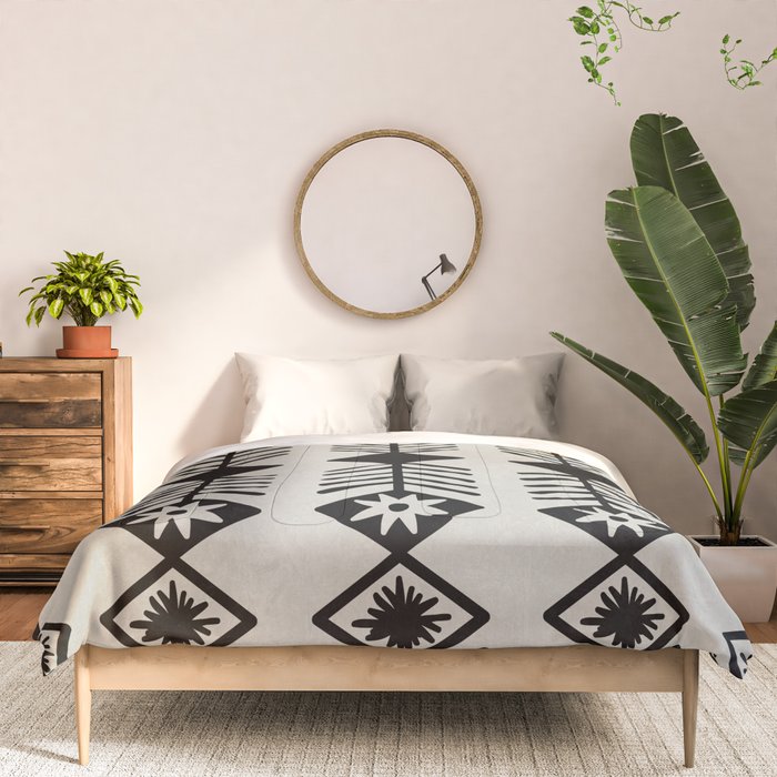 Black aztec lines and flowers on neutral Comforter Gallery Image 3