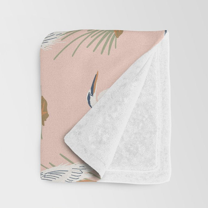 Coastal Cranes Peachy Pink Throw Blanket Gallery Image 3