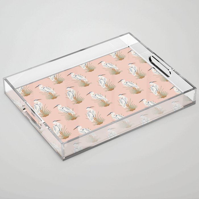 Coastal Cranes Peachy Pink Acrylic Tray Gallery Image 1