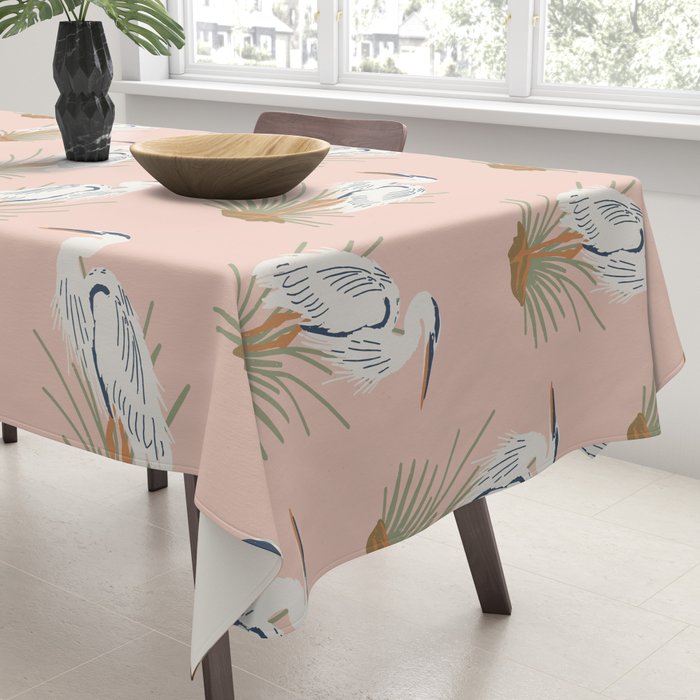Coastal Cranes Peachy Pink Tablecloth Gallery Image 3