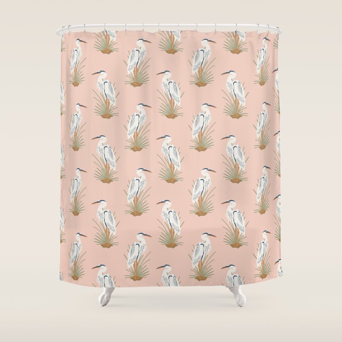 Coastal Cranes Peachy Pink Shower Curtain Gallery Image 1