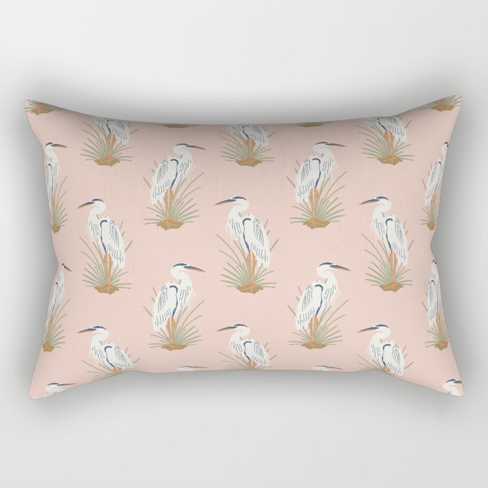 Coastal Cranes Peachy Pink Rectangular Pillow Gallery Image 1