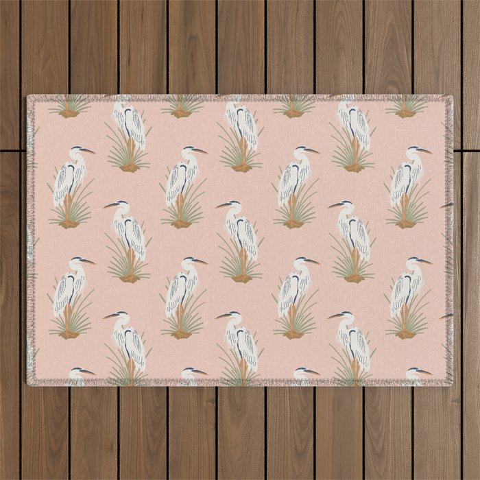 Coastal Cranes Peachy Pink Outdoor Rug Gallery Image 1