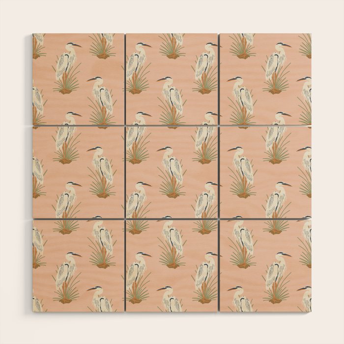 Coastal Cranes Peachy Pink Wood Wall Art Gallery Image 1