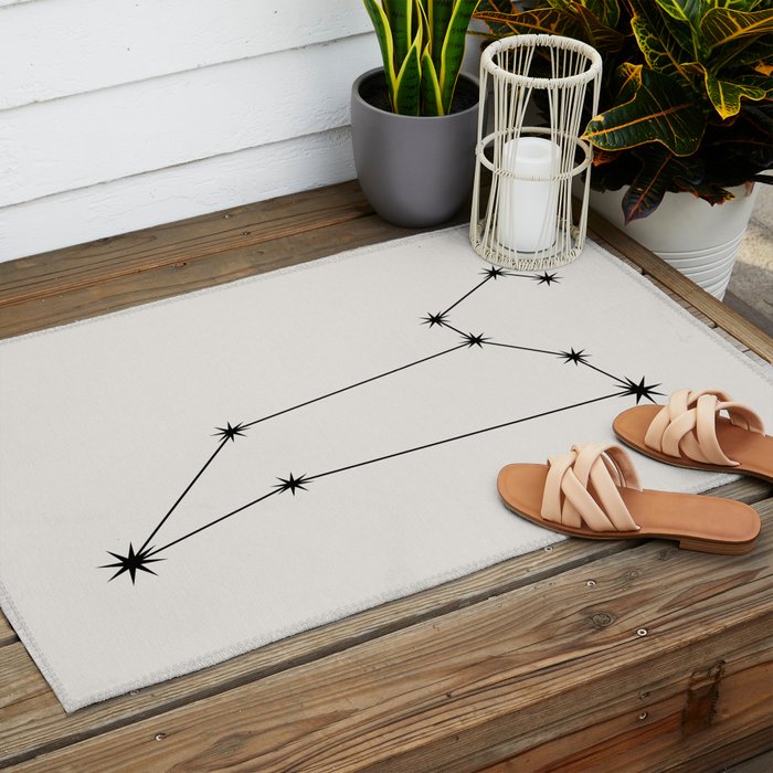 Leo Zodiac Star Constellation Line Art White Outdoor Rug Gallery Image 2