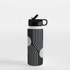 Mid Century Modern Geometric 109 in Black and White (Rainbow and Sun Abstraction) Water Bottle Gallery Image 1