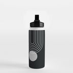 Mid Century Modern Geometric 109 in Black and White (Rainbow and Sun Abstraction) Water Bottle Gallery Image 2