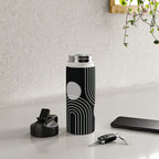 Mid Century Modern Geometric 109 in Black and White (Rainbow and Sun Abstraction) Water Bottle Gallery Image 4