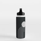 Mid Century Modern Geometric 109 in Black and White (Rainbow and Sun Abstraction) Water Bottle Gallery Image 3