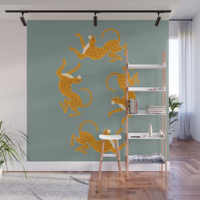 Leopard Race - blue Wall Mural Gallery Image 1