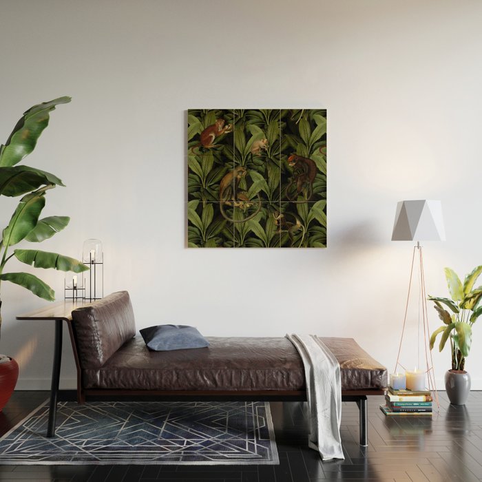 Monkey Vintage Botanical Night Jungle Garden Wood Wall Art Gallery Image 2