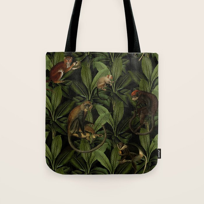 Monkey Vintage Botanical Night Jungle Garden Tote Bag Gallery Image 1