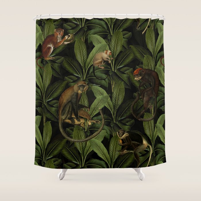Monkey Vintage Botanical Night Jungle Garden Shower Curtain Gallery Image 1