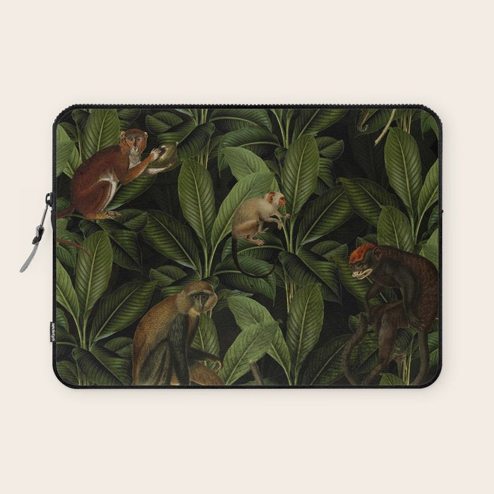 Monkey Vintage Botanical Night Jungle Garden Laptop Sleeve Gallery Image 1