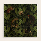 Monkey Vintage Botanical Night Jungle Garden Wood Wall Art Gallery Image 1