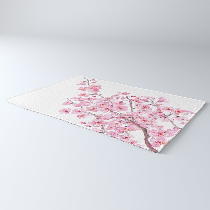 pink cherry blossom watercolor 2020 Rug Gallery Image 3