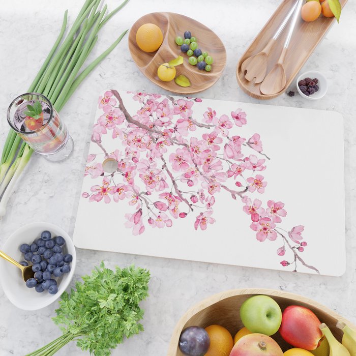 pink cherry blossom watercolor 2020 Cutting Board Gallery Image 2