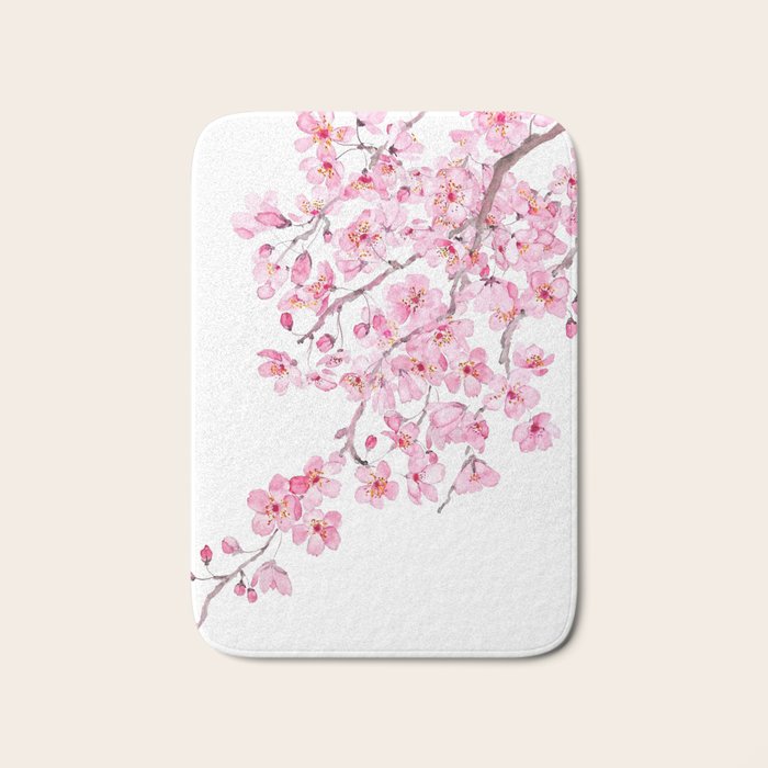 pink cherry blossom watercolor 2020 Bath Mat Gallery Image 1