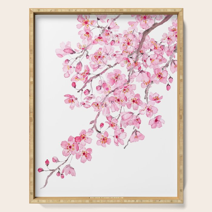 pink cherry blossom watercolor 2020 Serving Tray Gallery Image 1