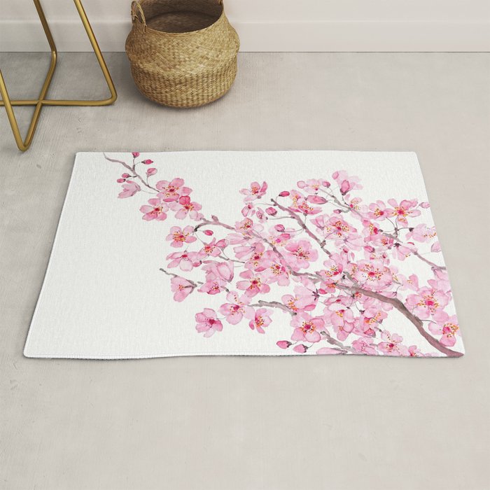 pink cherry blossom watercolor 2020 Rug Gallery Image 1
