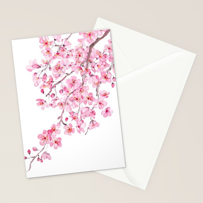 pink cherry blossom watercolor 2020 Stationery Card Gallery Image 2