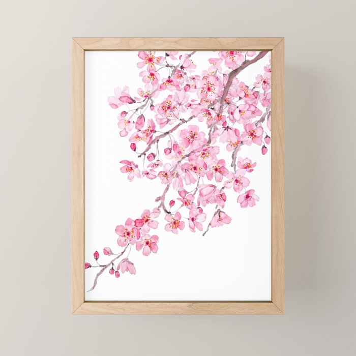 pink cherry blossom watercolor 2020 Mini Art Print Gallery Image 1