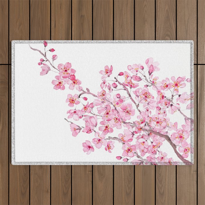 pink cherry blossom watercolor 2020 Outdoor Rug Gallery Image 1