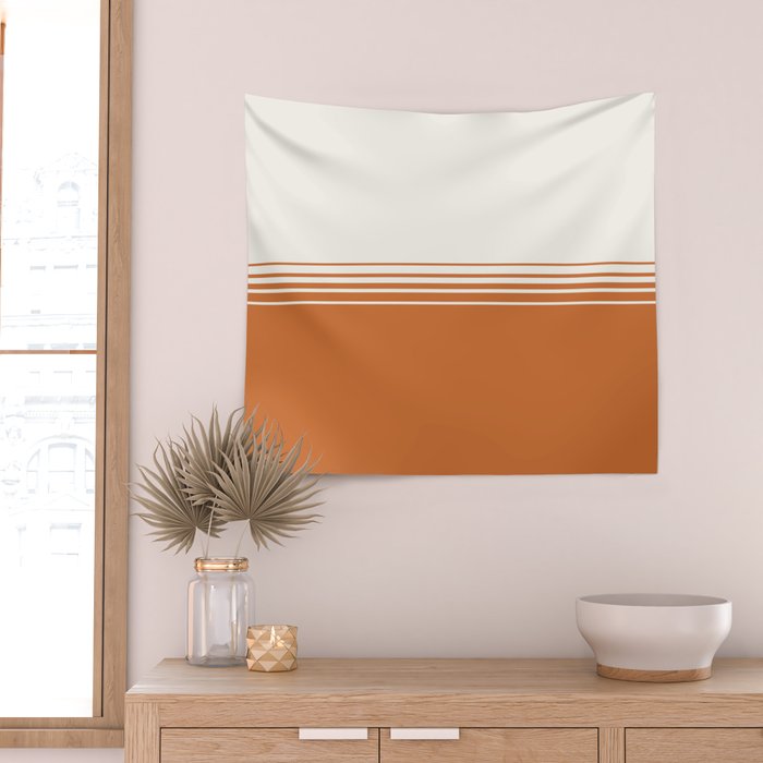 Retro Orange Minimalist Stripes Wall Tapestry Gallery Image 2
