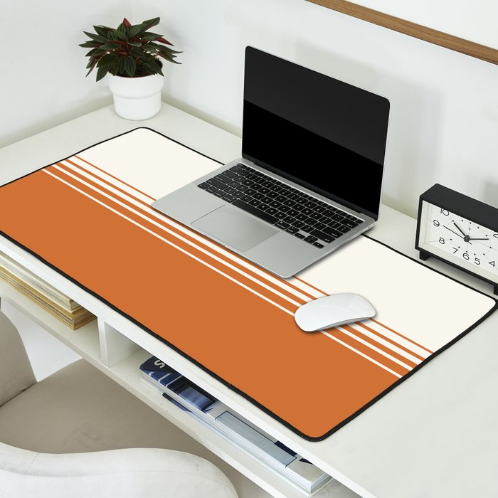 Retro Orange Minimalist Stripes Desk Mat Gallery Image 2