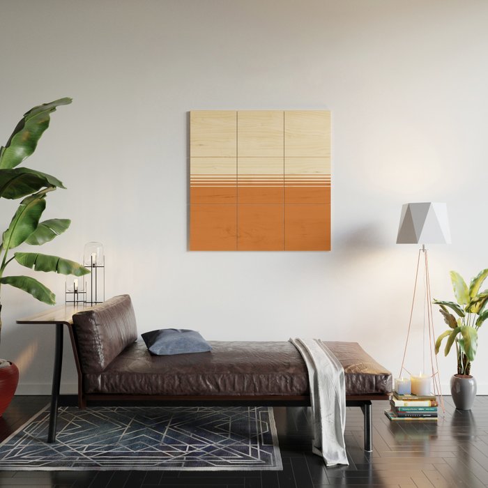 Retro Orange Minimalist Stripes Wood Wall Art Gallery Image 2