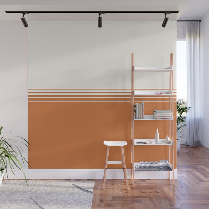 Retro Orange Minimalist Stripes Wall Mural Gallery Image 1