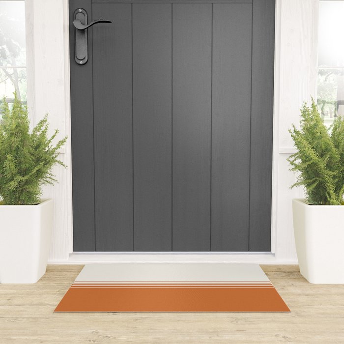 Retro Orange Minimalist Stripes Welcome Mat Gallery Image 3