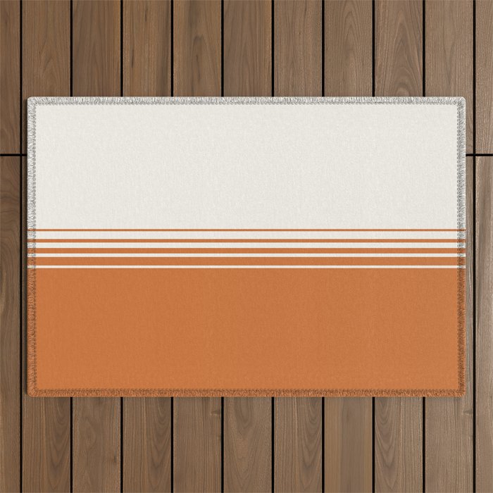Retro Orange Minimalist Stripes Outdoor Rug Gallery Image 1