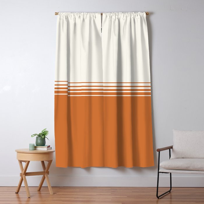 Retro Orange Minimalist Stripes Window Curtain Gallery Image 1
