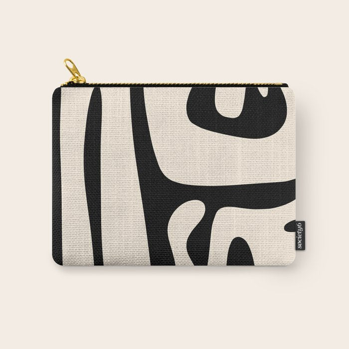 Mid Century Modern Abstract Kwaito Pattern in Black and Cream Carry All Pouch Gallery Image 1