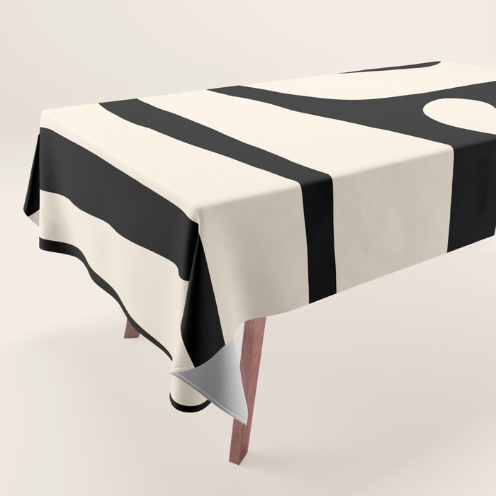 Mid Century Modern Abstract Kwaito Pattern in Black and Cream Tablecloth Gallery Image 1